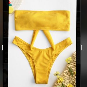 New with tags! Yellow zaful ribbed bandeau set